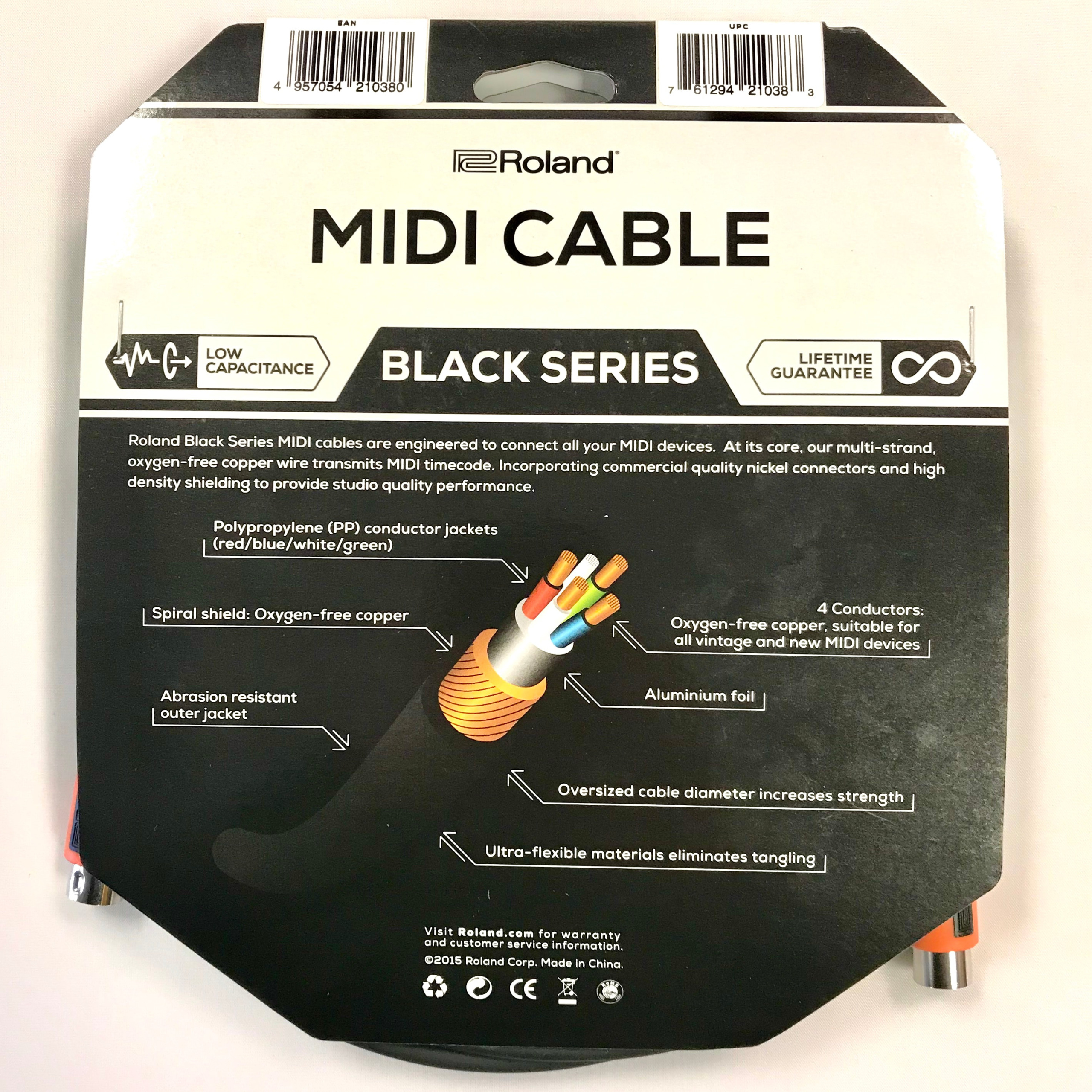 Roland 20ft MIDI Cable-Black Series, 20 feet (RMIDI-B20)